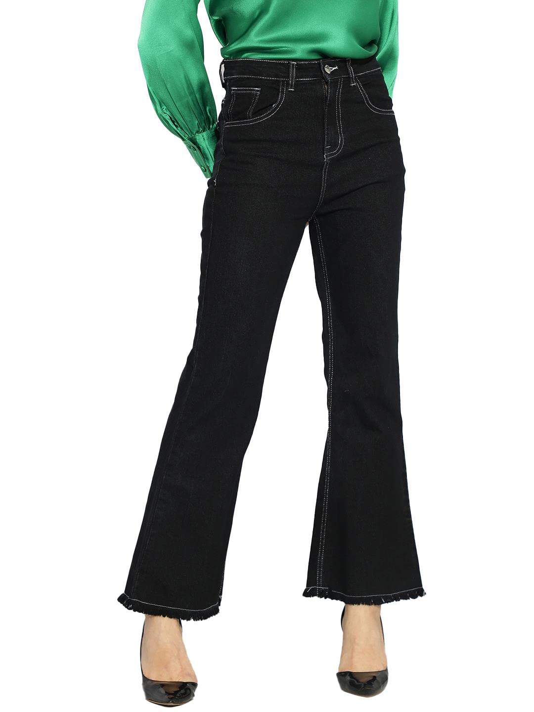 Kotty Womens Cotton Lycra Blend Bootleg Fit High Rise Jeans