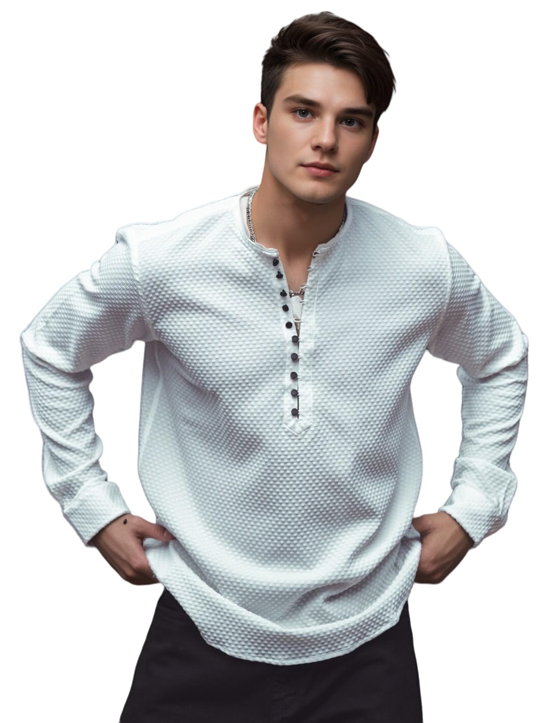 Indoprimo MenS Regular Fit Imported Knited Casual Kurta Shirt For Men Full Sleeve