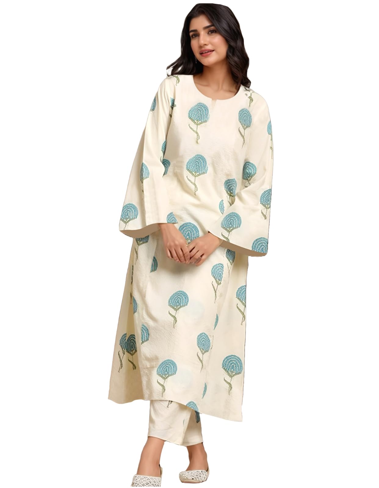 ANNI DESIGNER Women s Rayon Viscose Print Straight Kurta with Pants, Sky blue, XL