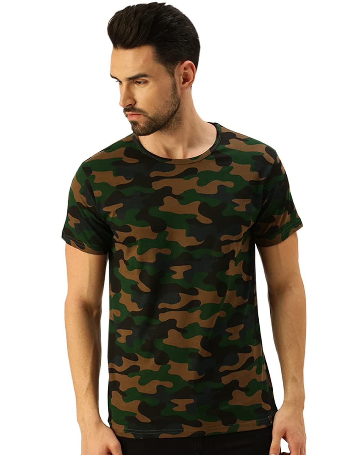 Veirdo Mens Cotton Camouflage Printed Short Sleeve T-Shirt