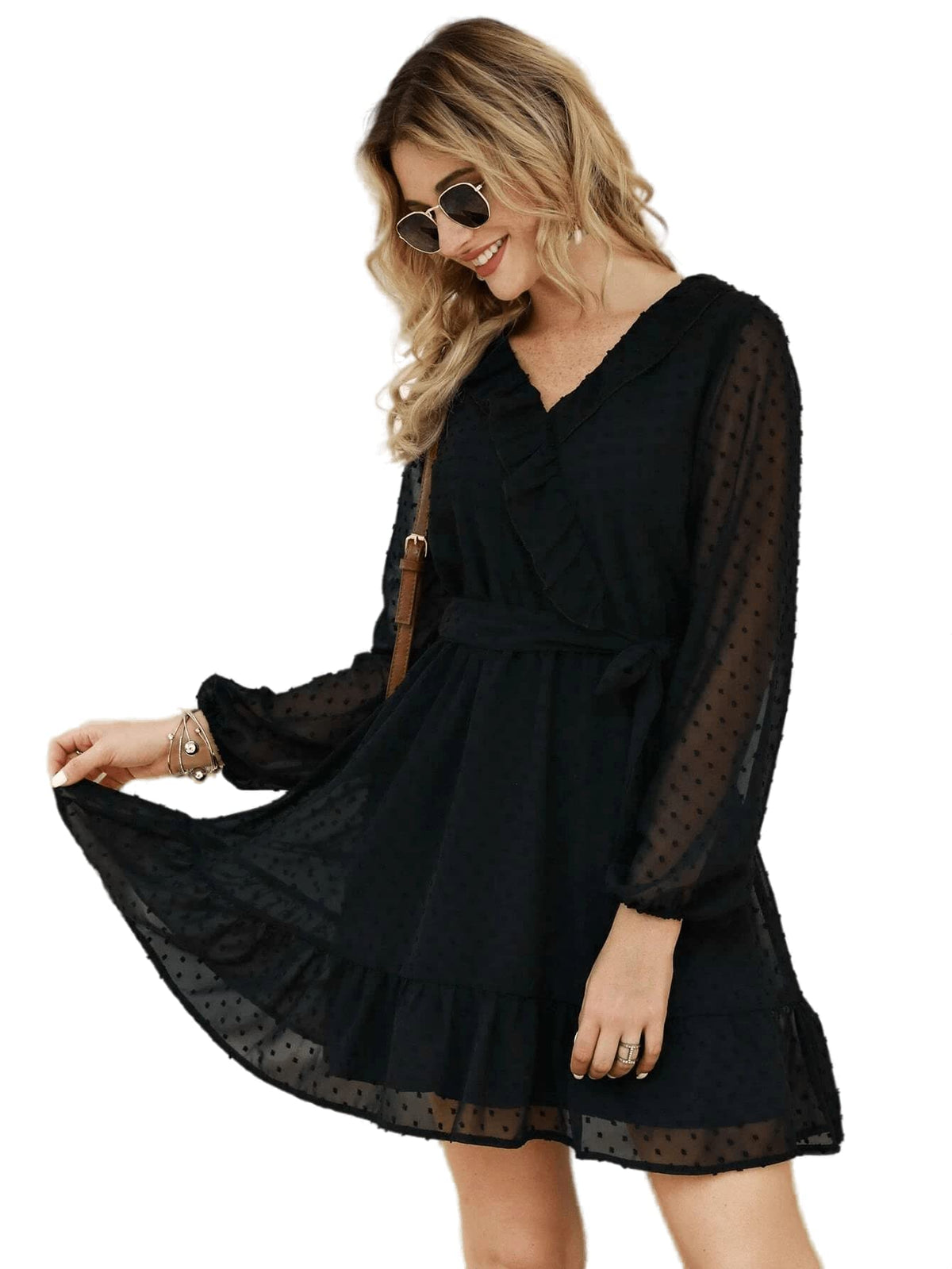 Tagas WomenS Georgette Fit And Flare Knee-Length Dress (Op-3220-Black-S_Black_S)