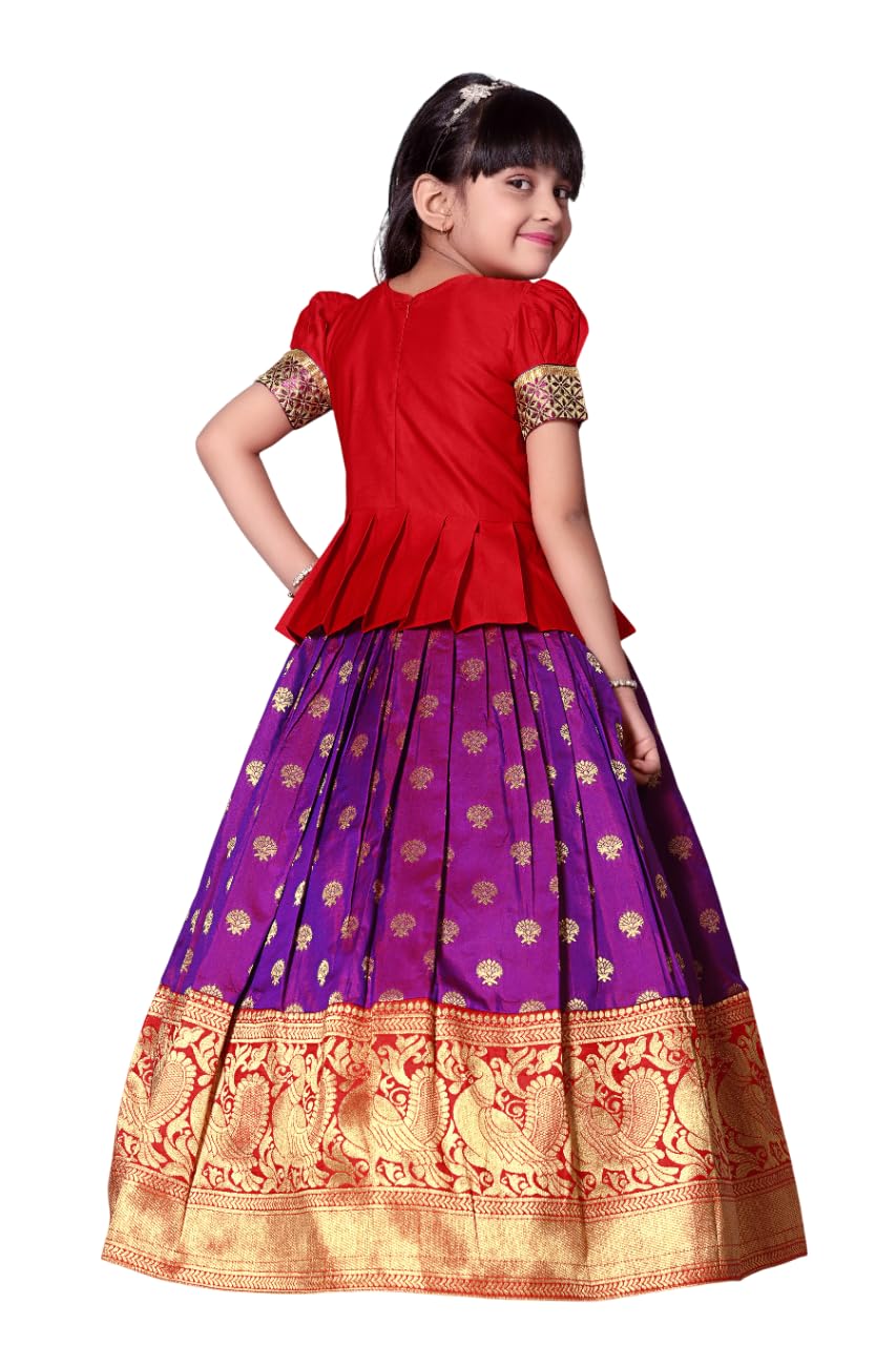 White Button GirlS Pattu Pavadai Readymade Lehenga Choli For Girls Dress