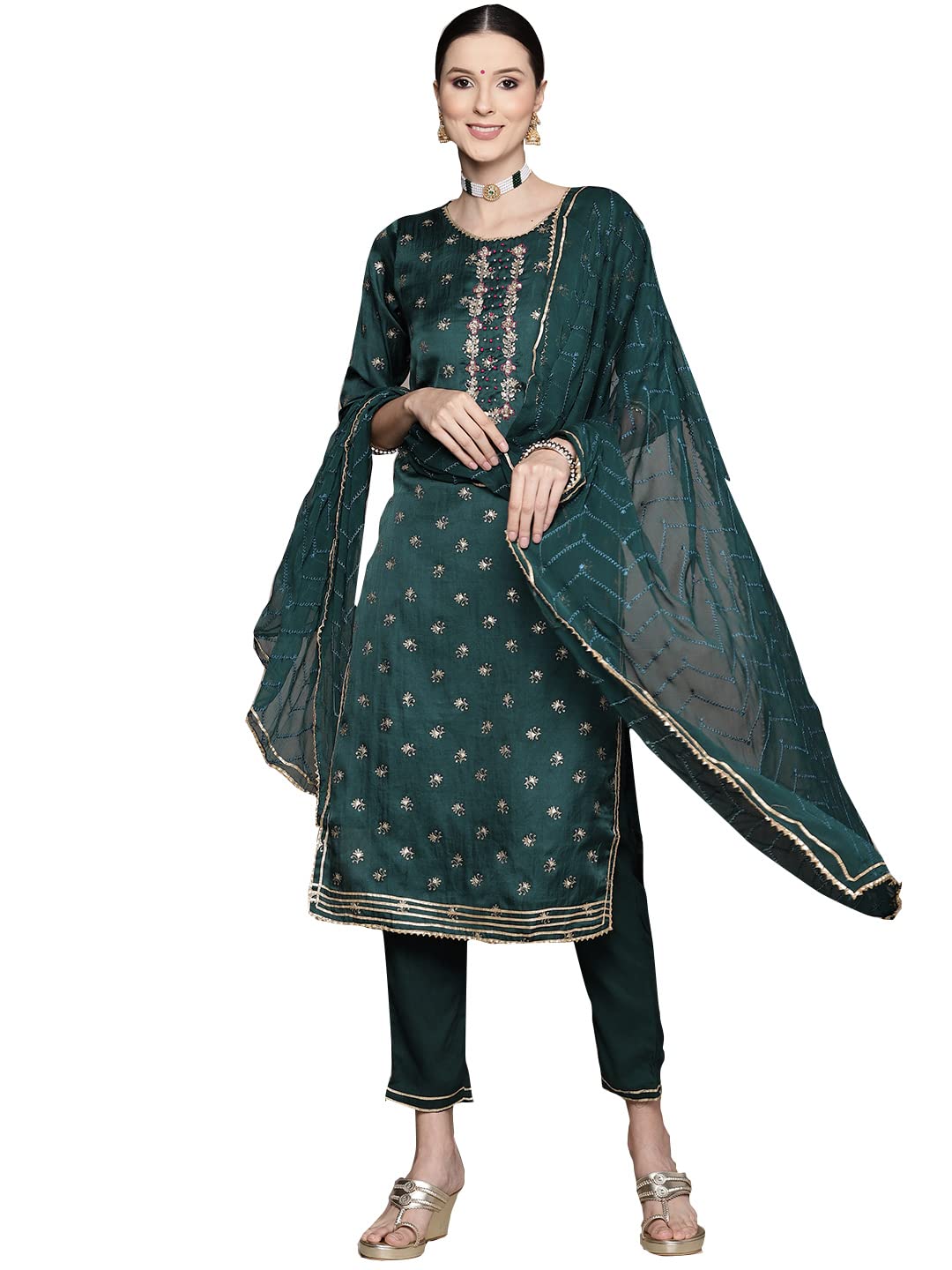 ishin Silk Blend Womens Printed Pleated Top, Pant