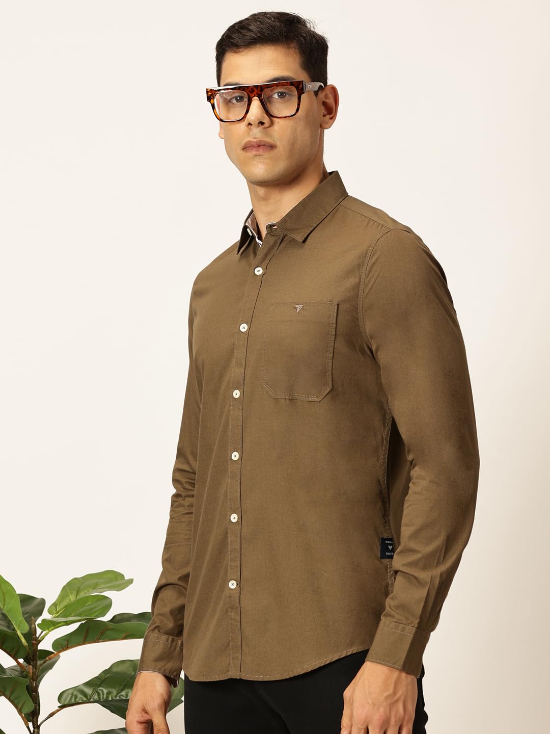 Thomas Scott 100% Cotton Long Sleeve Solid Regular Fit Casual Shirts for Mens Olive
