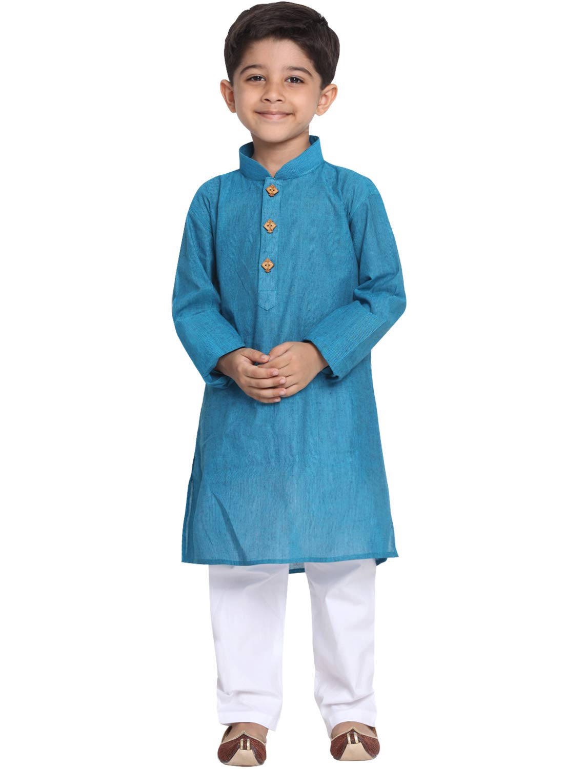 Jbn Creation Boys Pure Cotton Azure And White Kurta Pyjama Set - Ethnic Elegance For Festivals | Comfortable Traditional Pure So