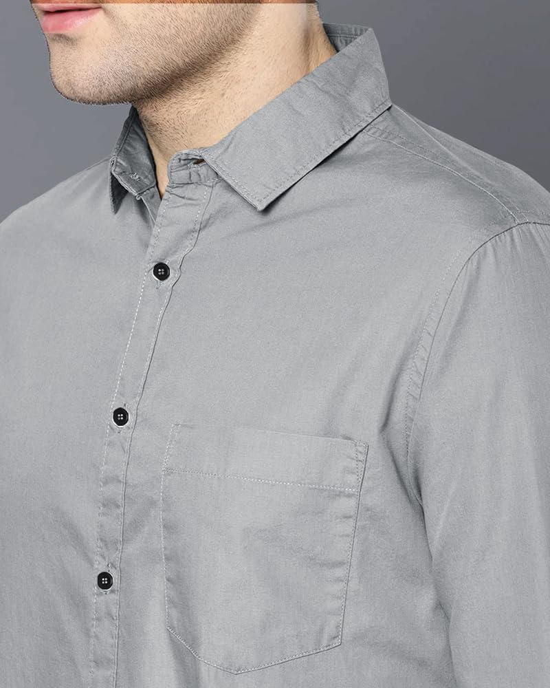 Noble Monk MenS Regular Fit Casual Shirt |Full Sleeve| Polo Neck |Formal Shirts For Men Cement Grey