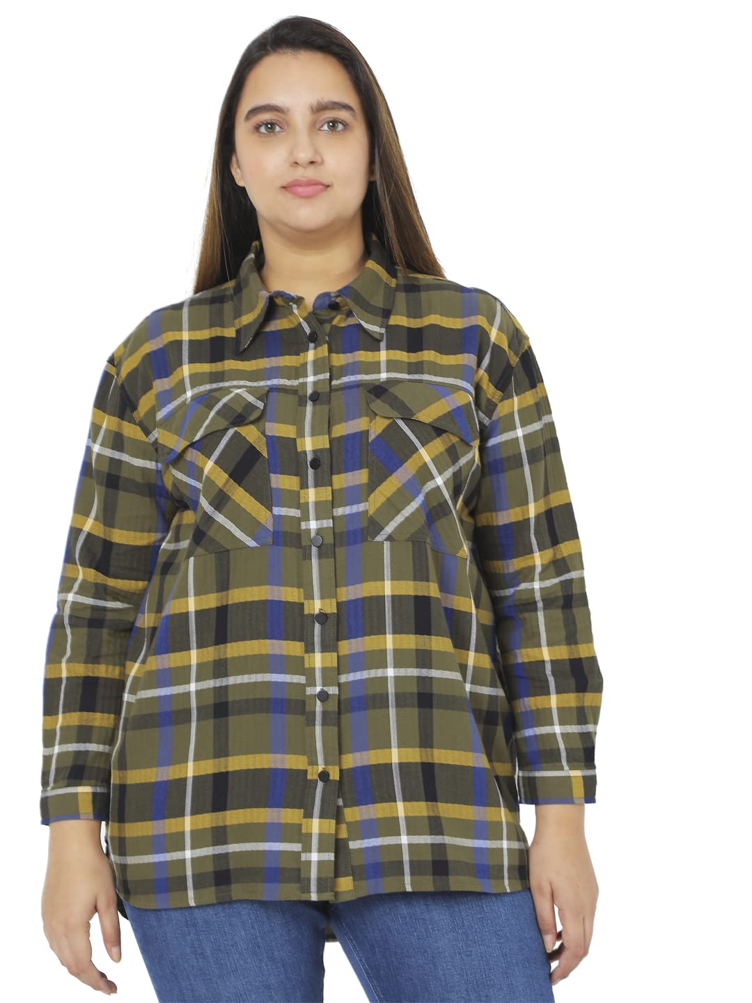 Vero Moda Curve WomenS Loose Shirt (125378401-Dark Olive_Dark Xl)