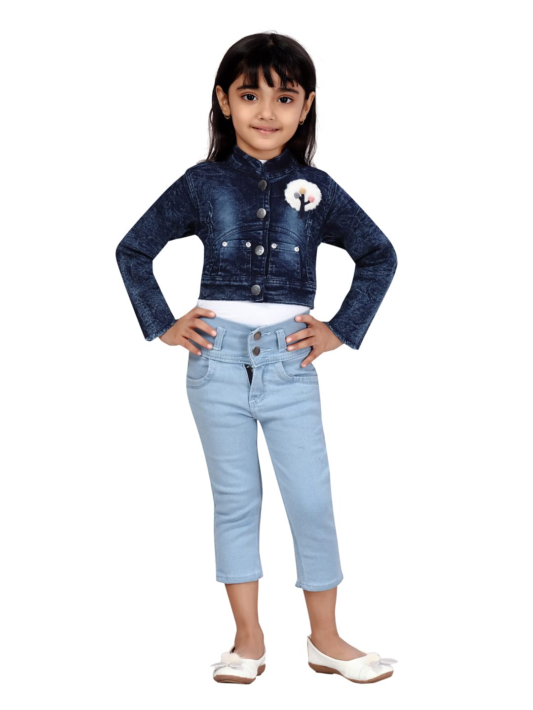 Aarika Girls A-Line Coat (DN-105_Blue_36)