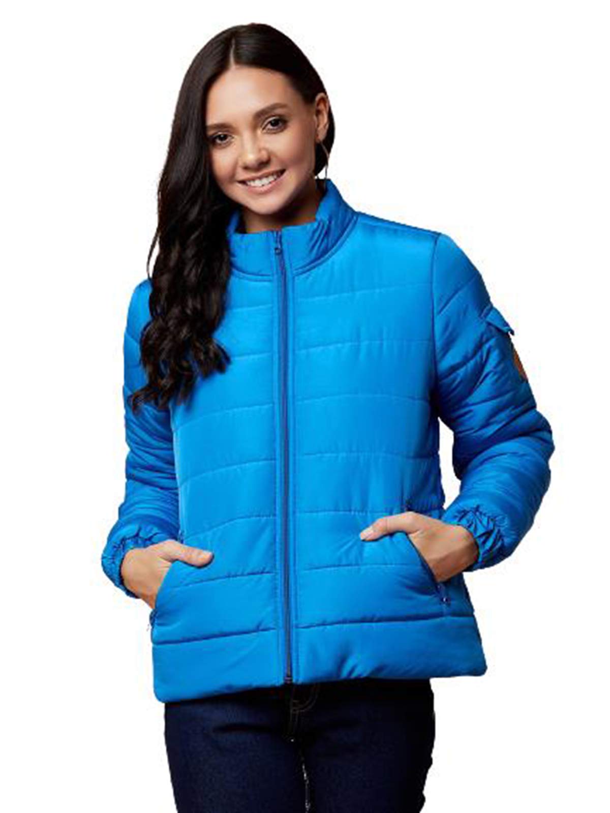 Kotty Blue Solid Nylon Women Winter Padded Jacket (Blue-L)