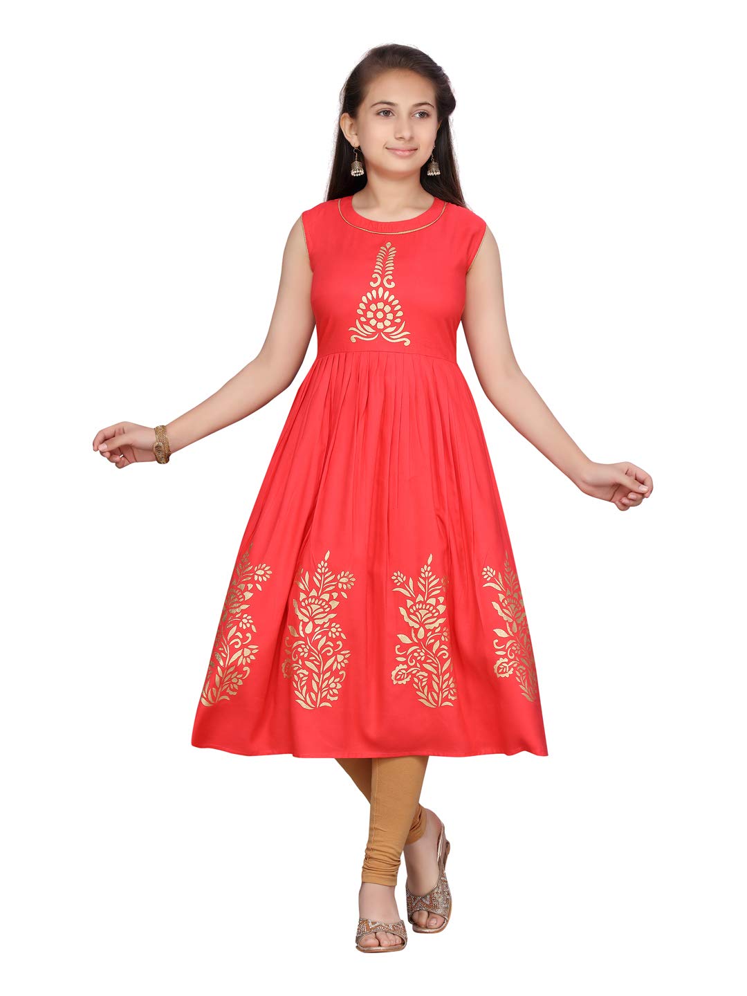 Aarika GirlS Cotton Kurti Legging Set (Kl-K-60_Gajri-Fawn_40)