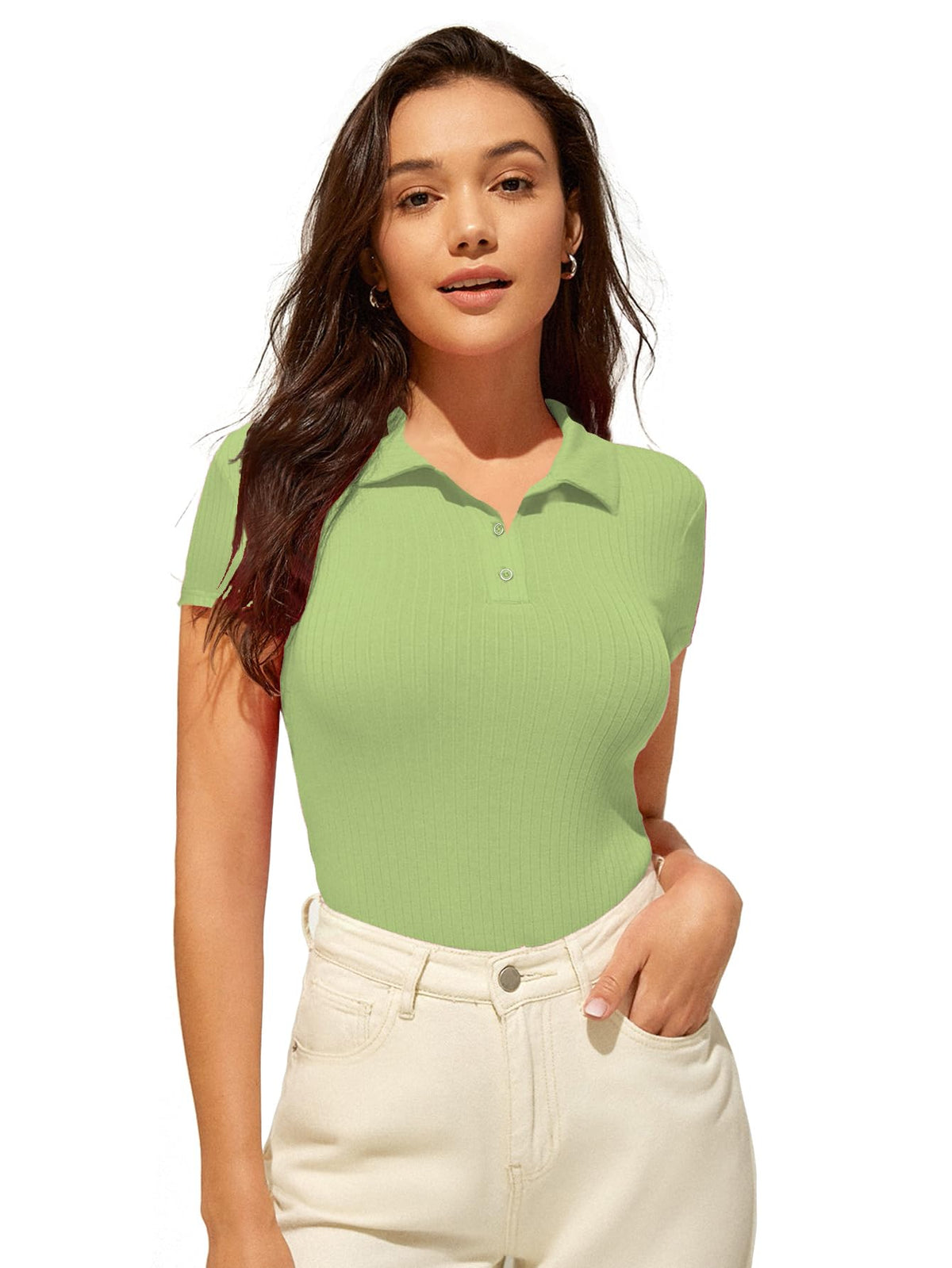 AVANOVA Slim Fit Western for Womens Ruched Solid Tunic Top_Pista Green