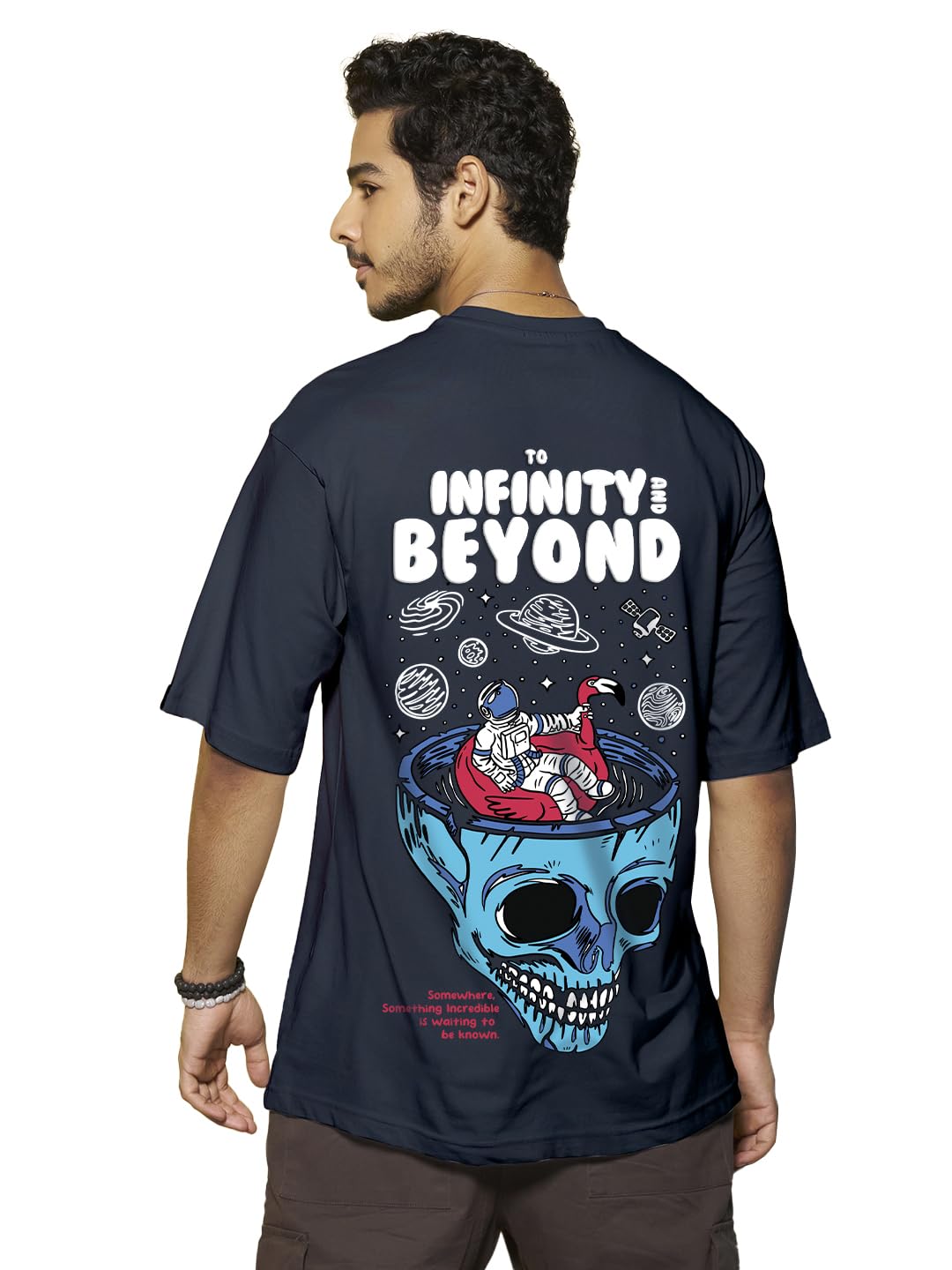 Bewakoof Mens Cotton Graphic Printed Oversized Fit T-Shirt_617524_Blue_L