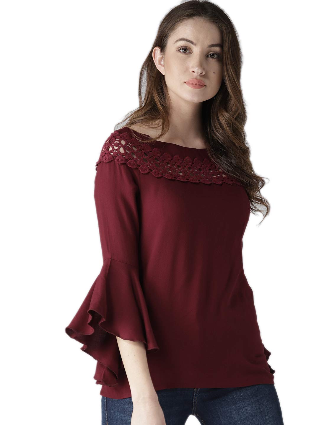 Style Quotient Women Solid Maroon Viscose Rayon Smart Casual top