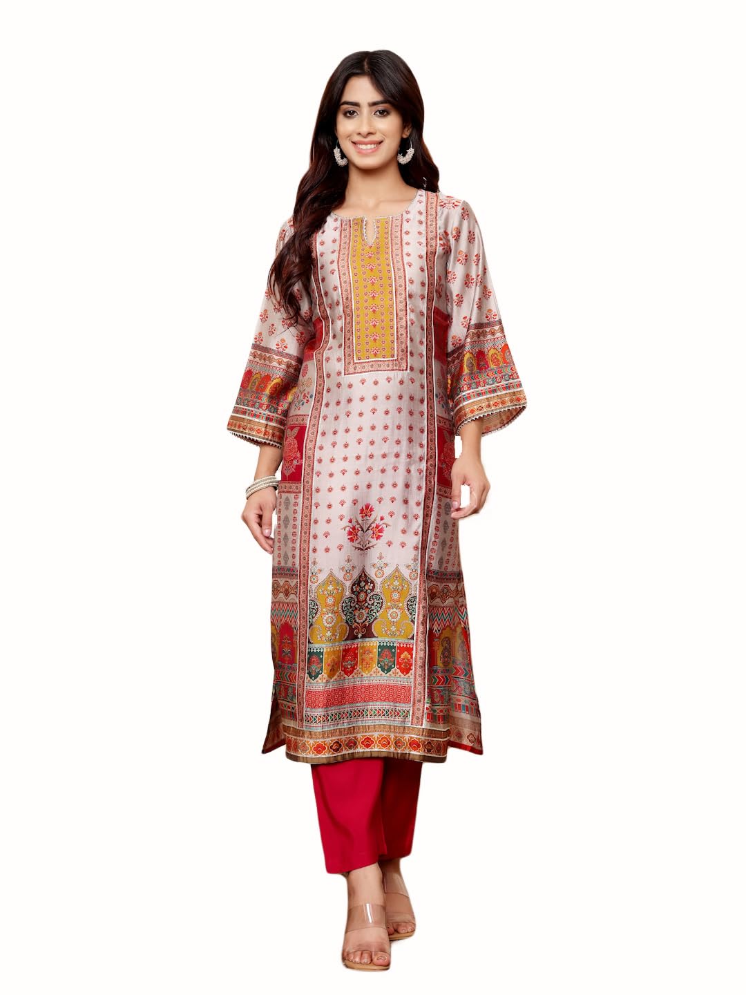 Varanga Women Grey Ethnic Floral Printed Gota Embellished Kurta With Solid Trouser Stylish And Elegant Ethnic Set