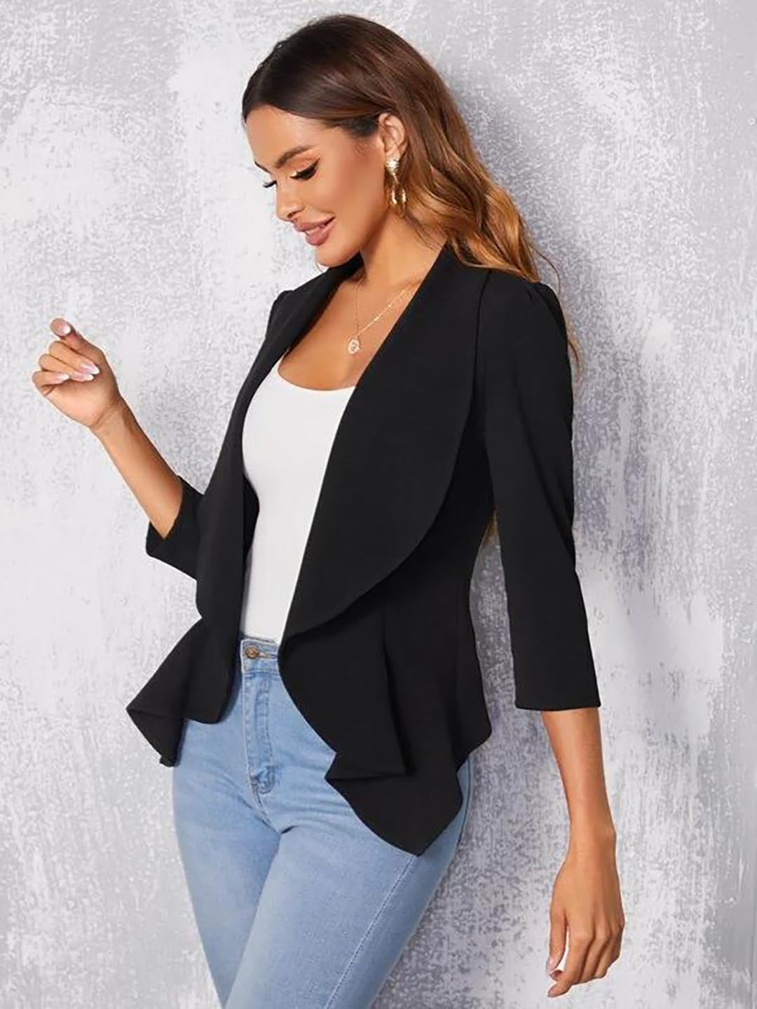 KOTTY Solid Mandarin Formal Women Blazer Coal Black