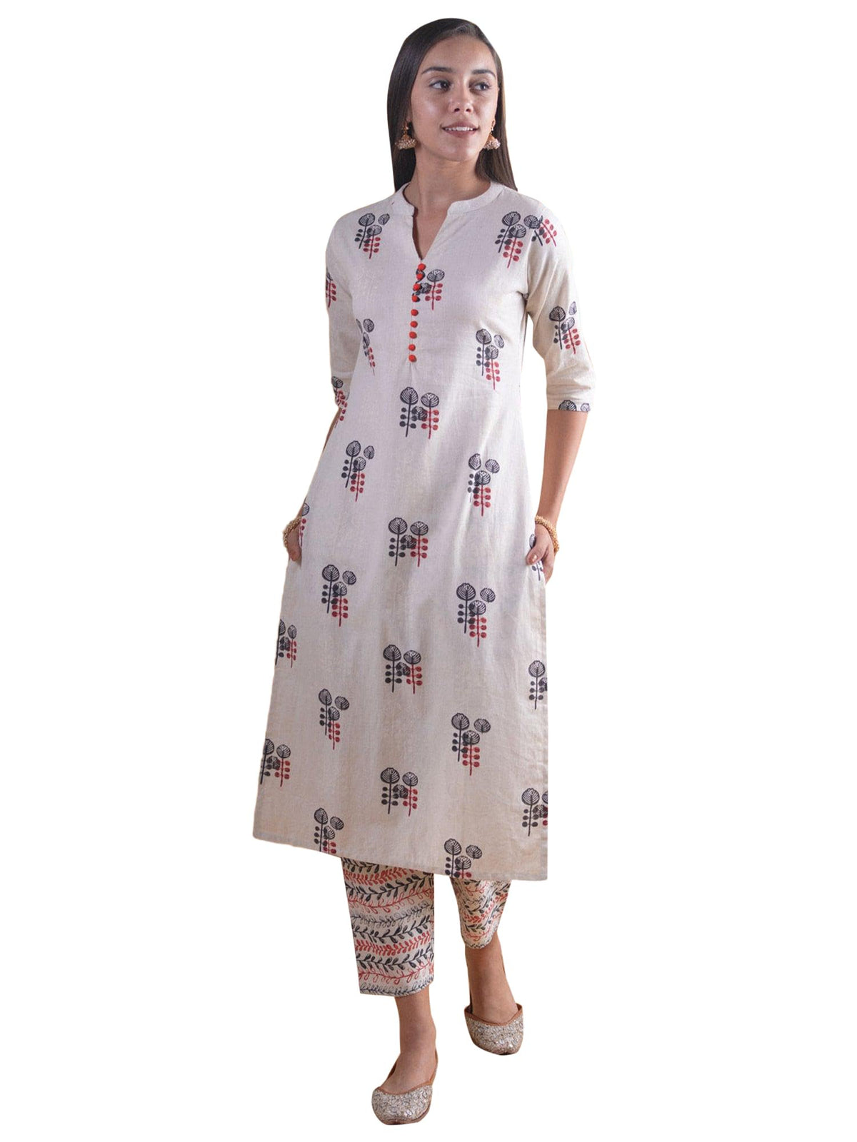 Libas WomenS Silk Blend Printed Regular Fit Kurta Set (6313_Off White