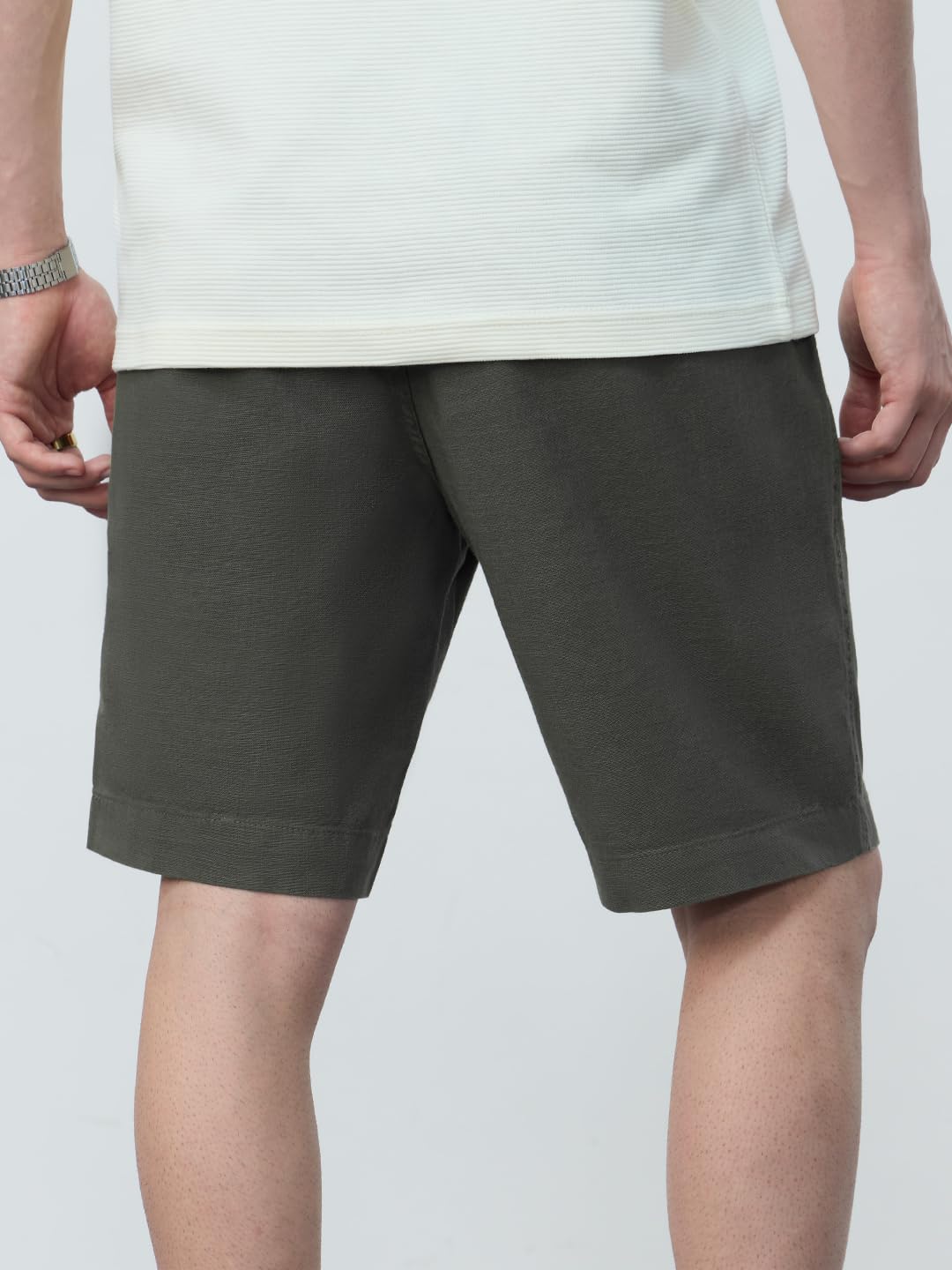 The Souled Store Chino Shorts: Slate Green Men and Boys Buttoned Solid Regular Fit Knee Length Cotton Blend Chino Shorts