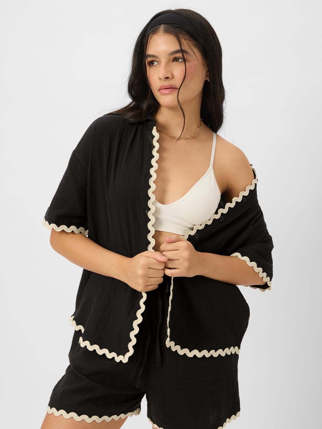 The Souled Store Ebony Women and Girls Long Sleeve Collared Neck Button Down Boyfriend Shirts