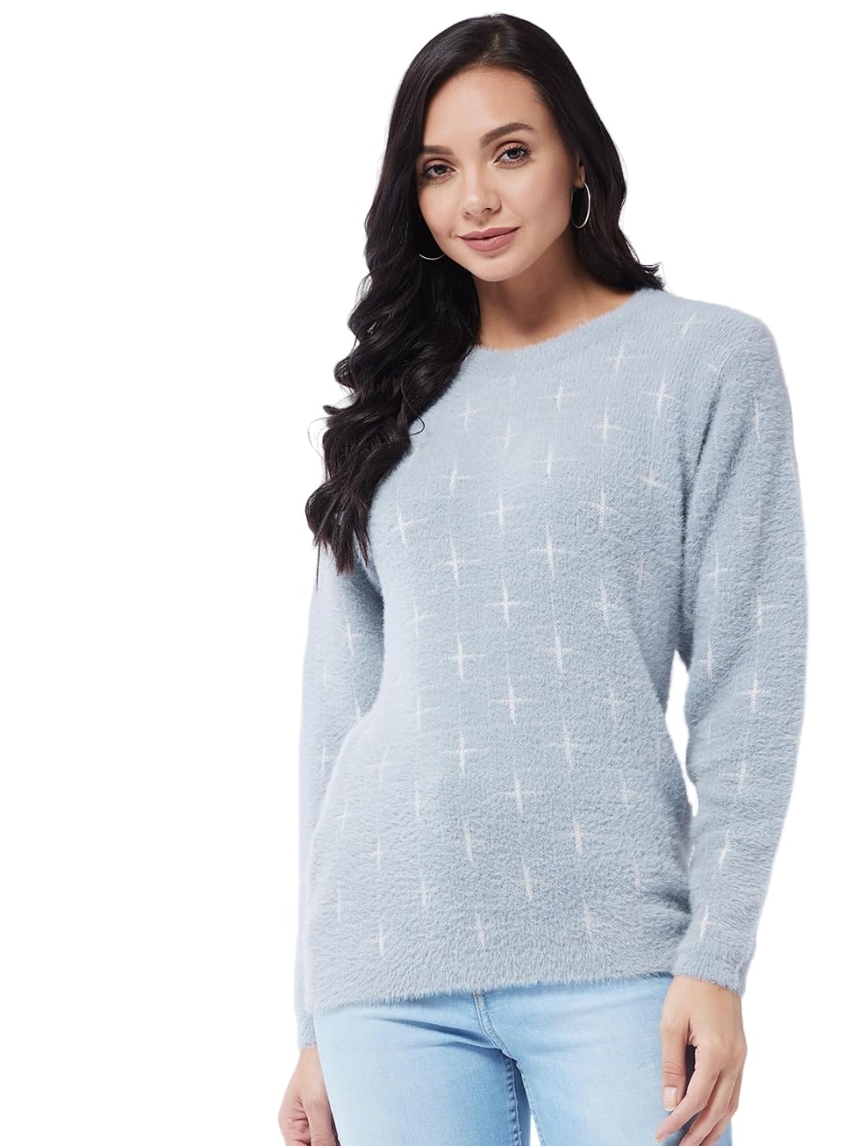 Modeve Women All Over Print Light Grey Sweater