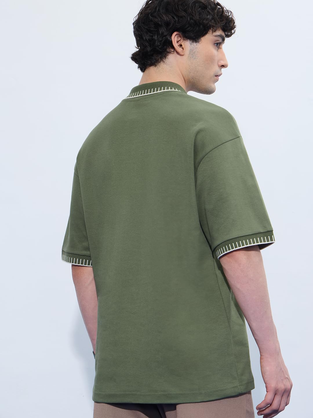The Souled Store Oversized Polo: Olivine Men and Boys Short Sleeves Collared Neck Neck Olive Solid Cotton Oversized Polos