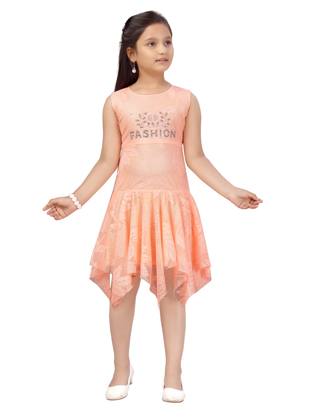 Aarika Girl's Net A-Line 1-2 Years Dress (NV-FK-20802_Peach