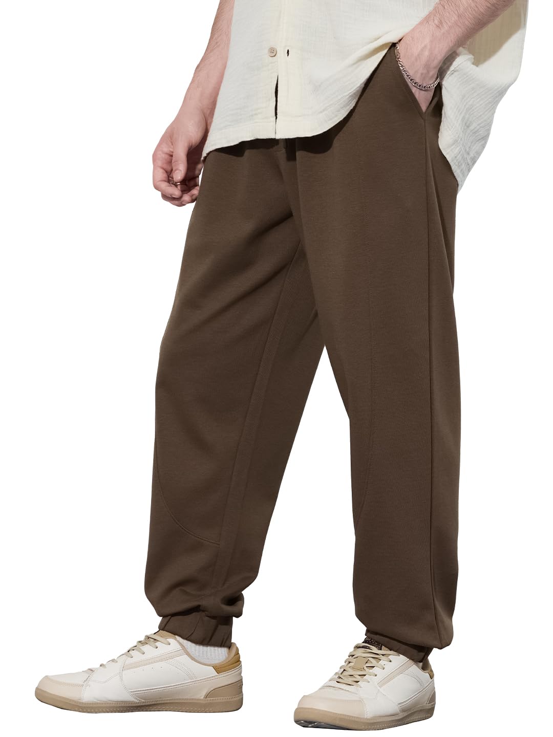The Souled Store Solids: Chocolate Brown Men and Boys Drawstringed Cotton Blend Baggy Fit Oversized Joggers