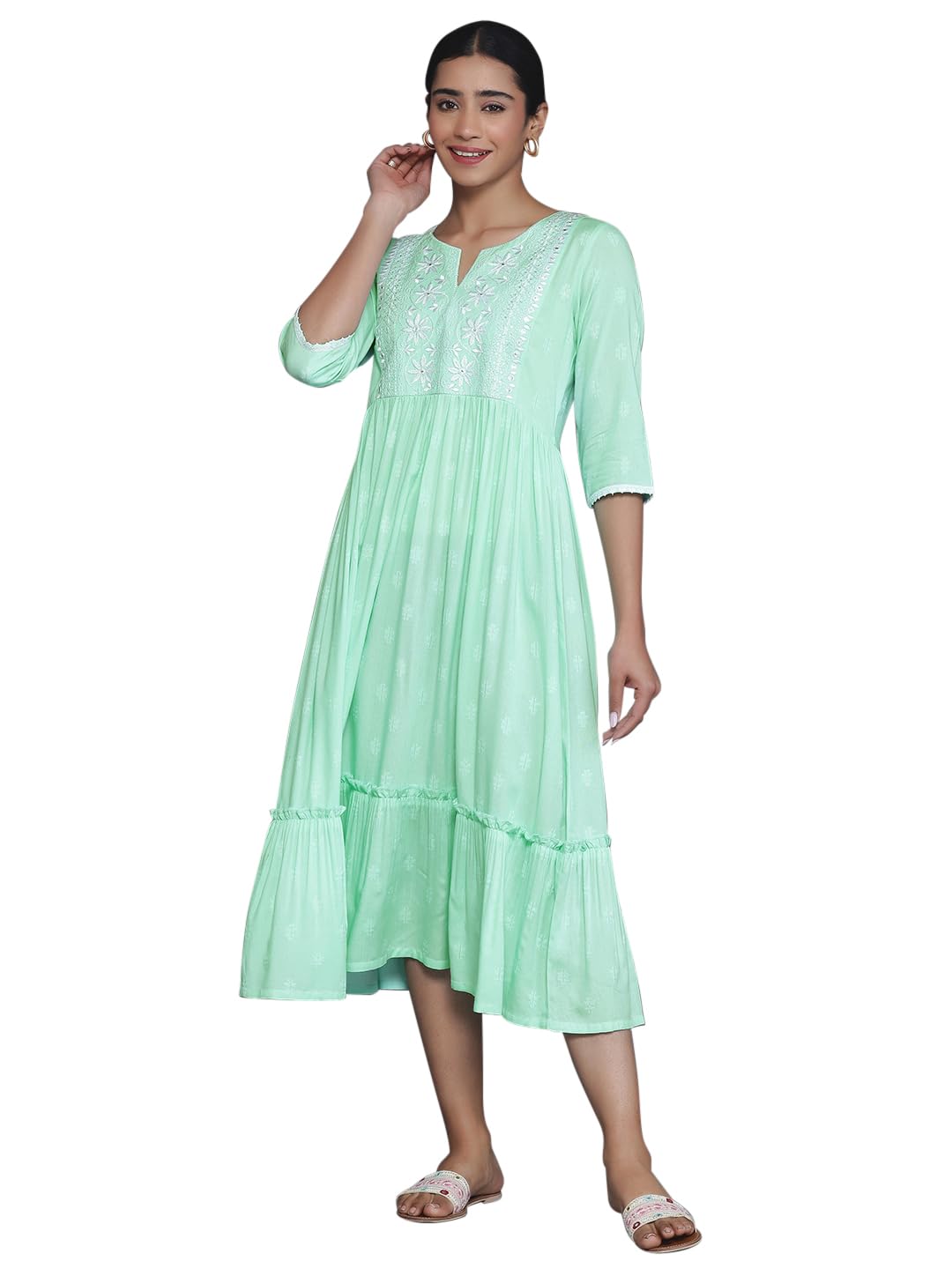Libas WomenS Viscose Rayon A-Line Dress (29041_Light Blue