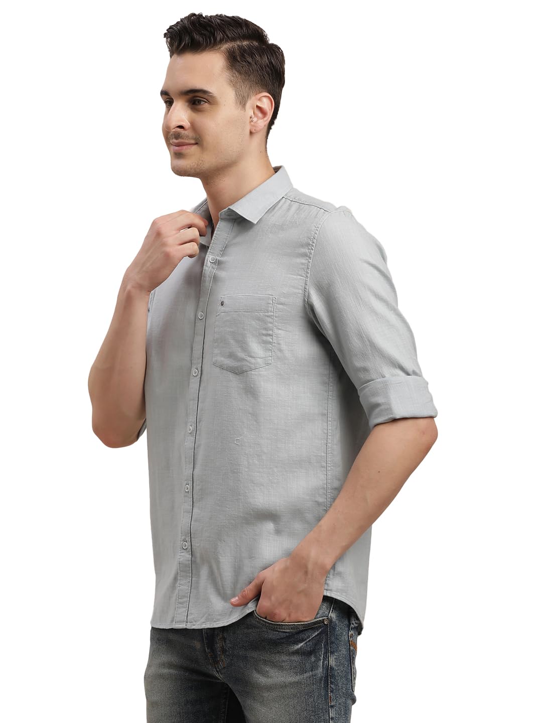 Turtle Men 100% Cotton Solid Slim Fit Grey Casual Shirt
