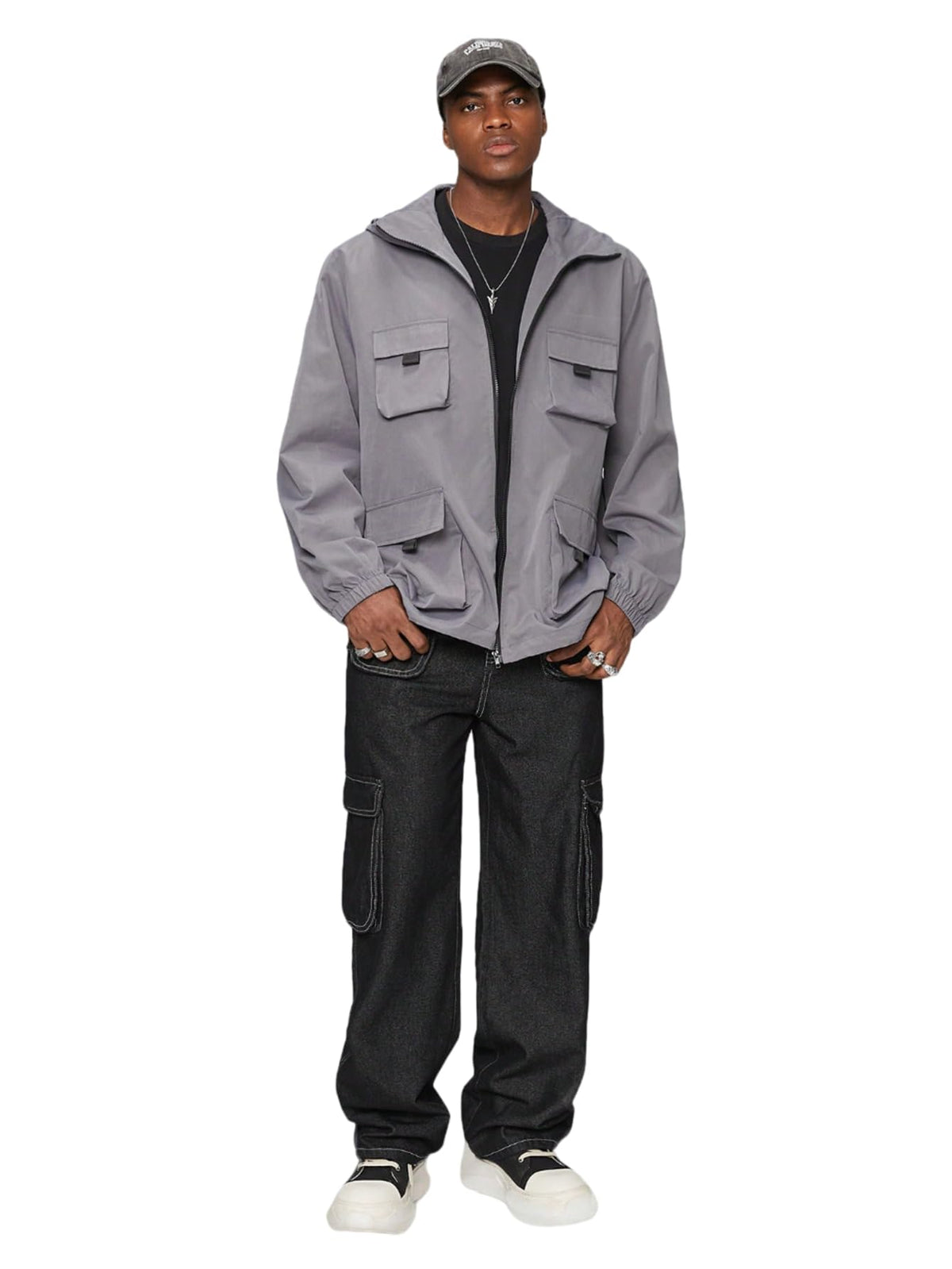 Kotty MenS Solid Mid Rise Straight Fit Stylish Looking Cargo Jeans(Black,36)