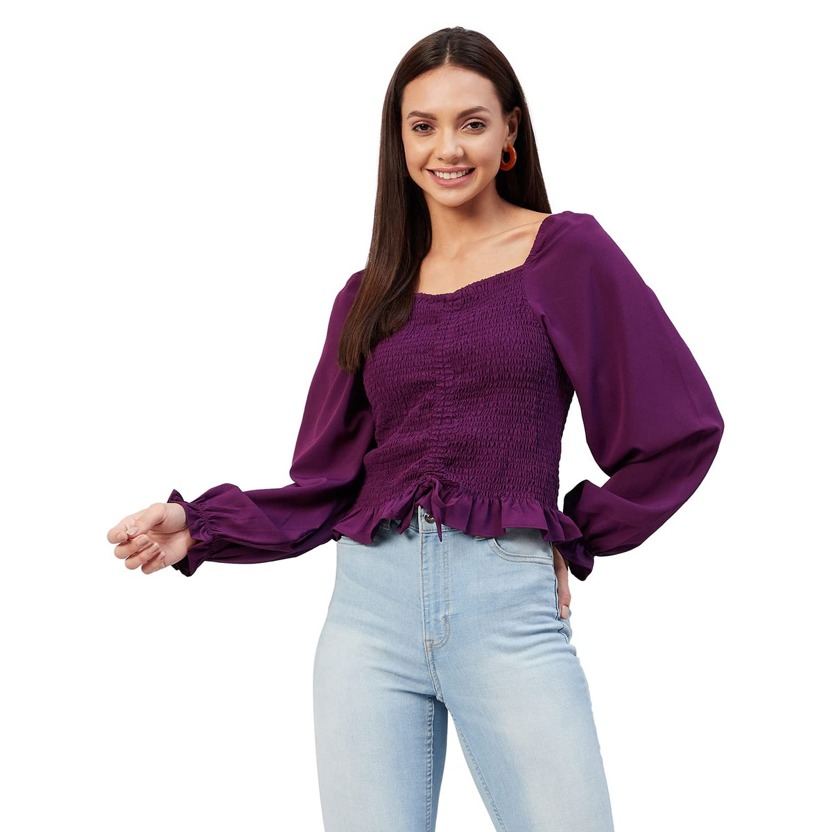 Rare Women Casual Purple Sweetheart Neck Solid Regular Top