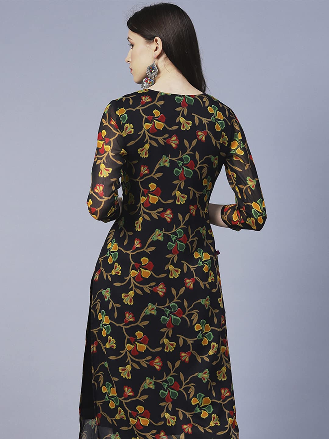 GoSriKi Women's Georgette Floral Straight Kurta