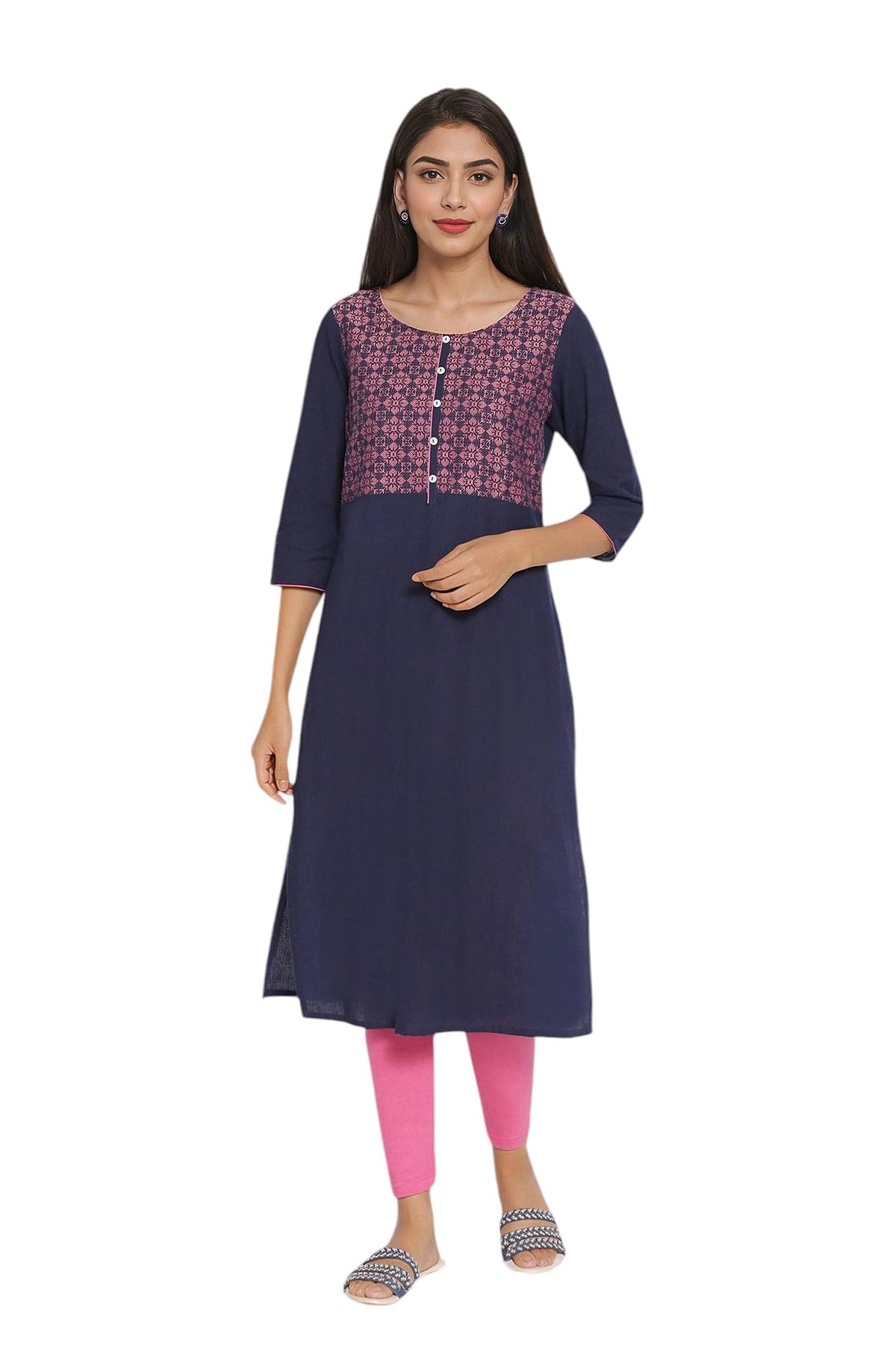 Aurelia Blue Geometric Printed Printed Cotton Regular Kurta For Women