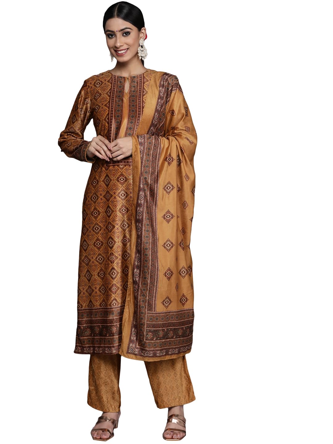 Libas WomenS Velvet Kurta Set (34082O_Mustard