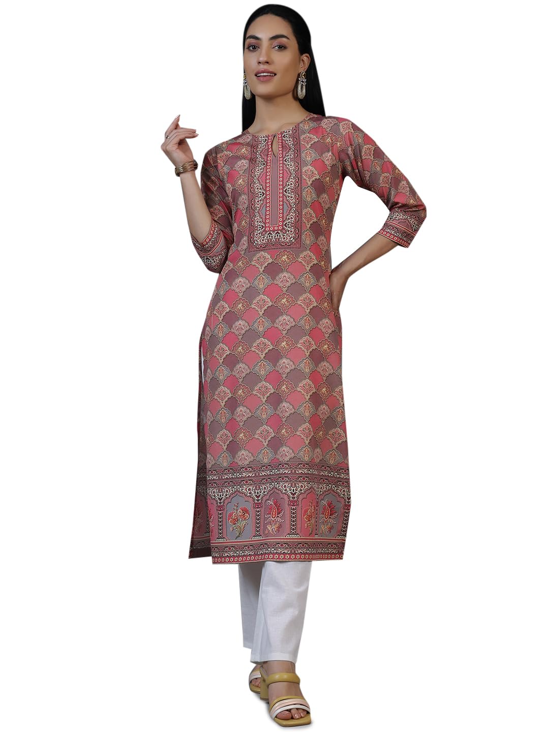 Libas WomenS Crepe Printed Straight Kurta (26552_Multicoloured