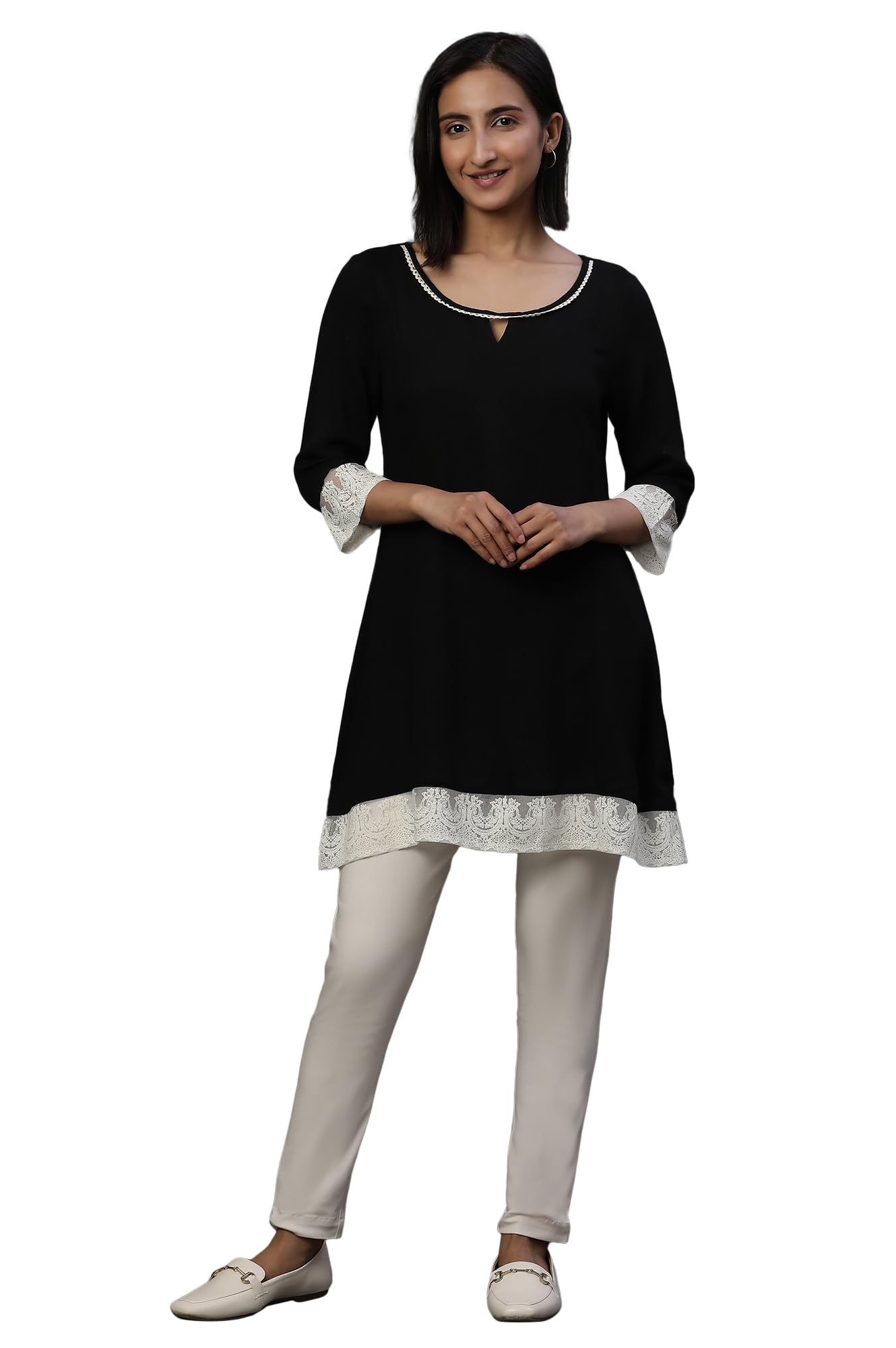 Aurelia Women'S Rayon Solid Regular Kurti (24Fea30423_Black