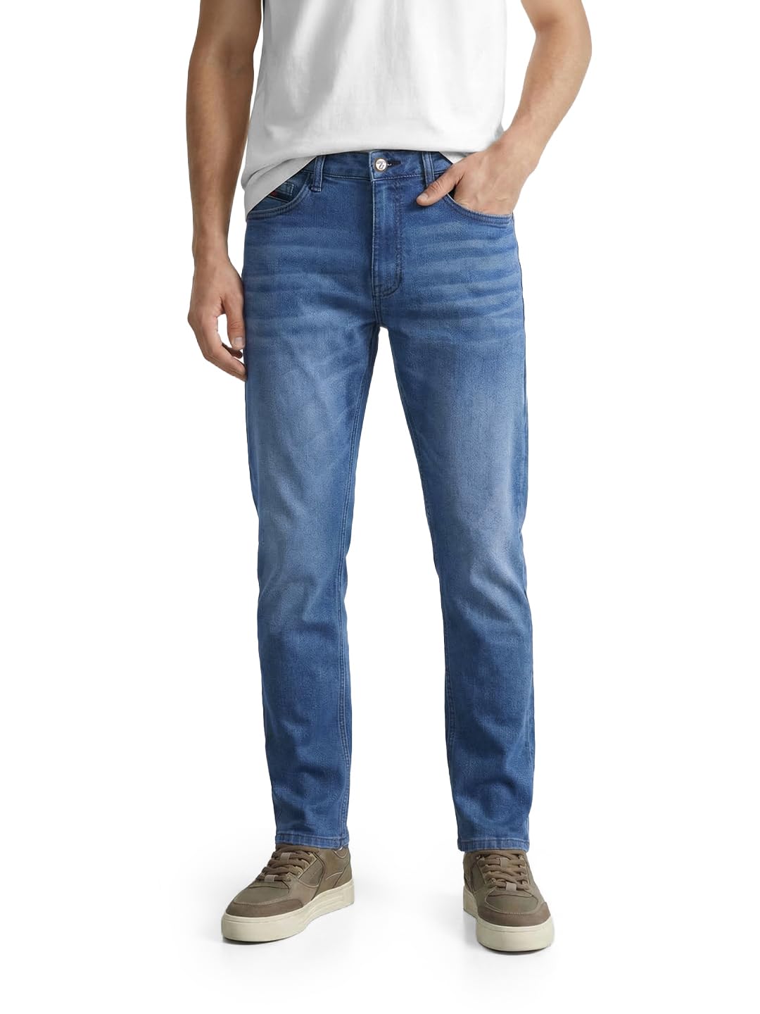 The Indian Garage Co Mens Slim Straight Fit Mid-Rise Stretchable Jeans