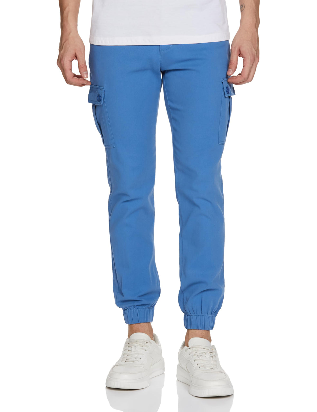 The Indian Garage Co Men Slim Fit Solid Mid-Rise Stretchable Cuffed Cargos Airforce Blue