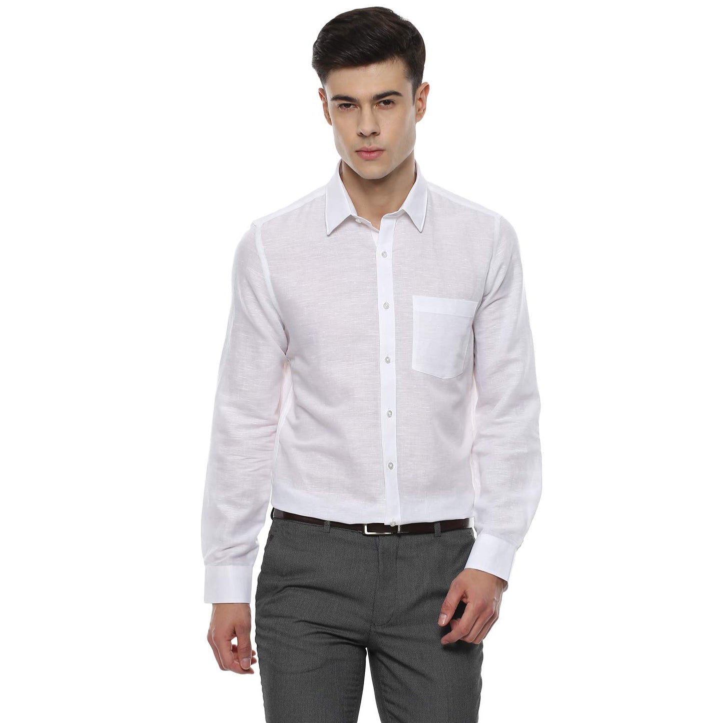 Turtle Men Cotton Linen Slim Fit Solid Formal Shirts White