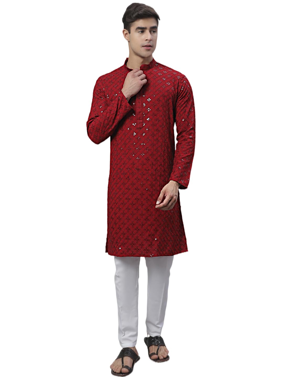 Jompers Mens Chikankari Embroidered And Sequins Kurta Pyjama Set