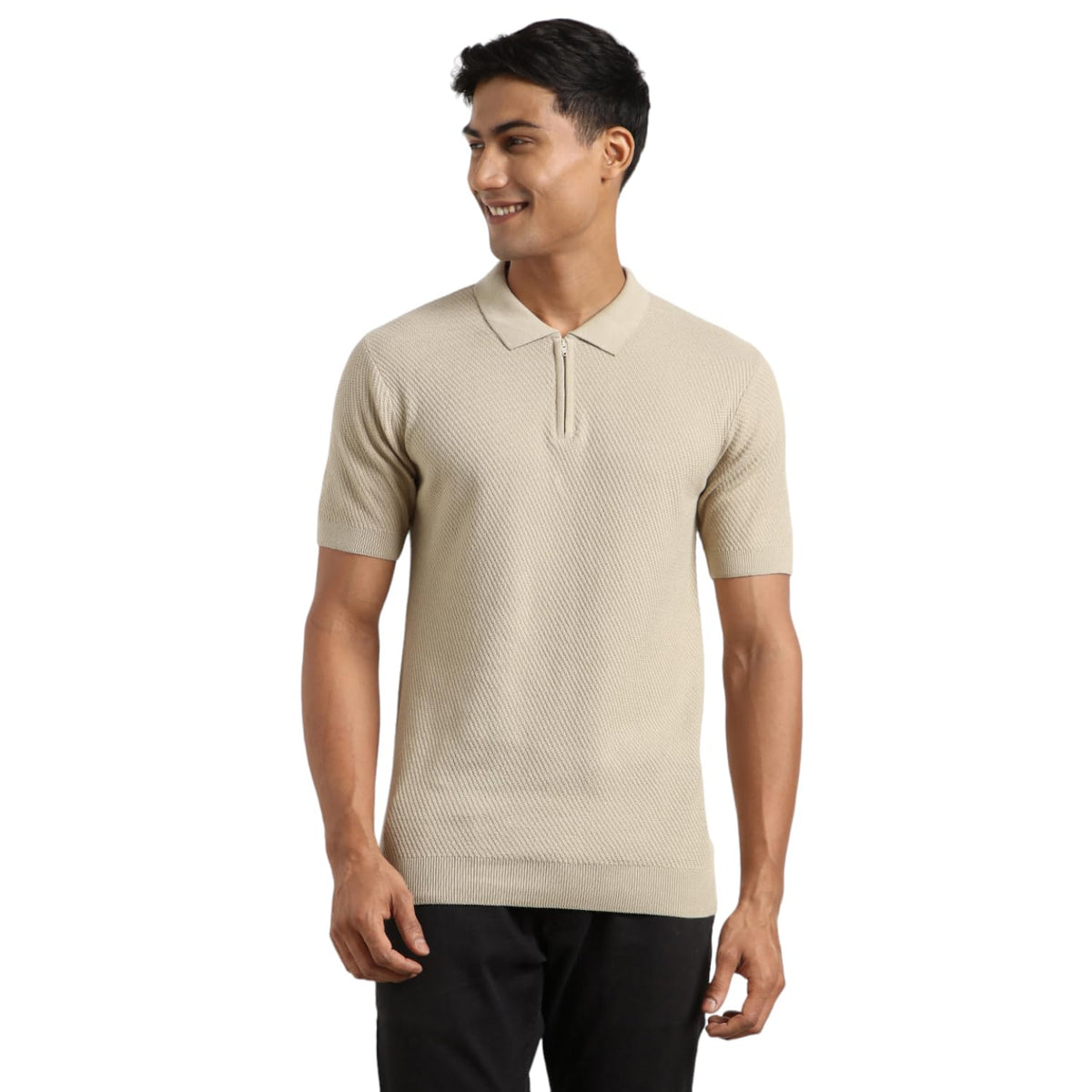 Nobero MenS Self Design Regular Fit Polo Shirt (1M-Twpo-R0014_Stone
