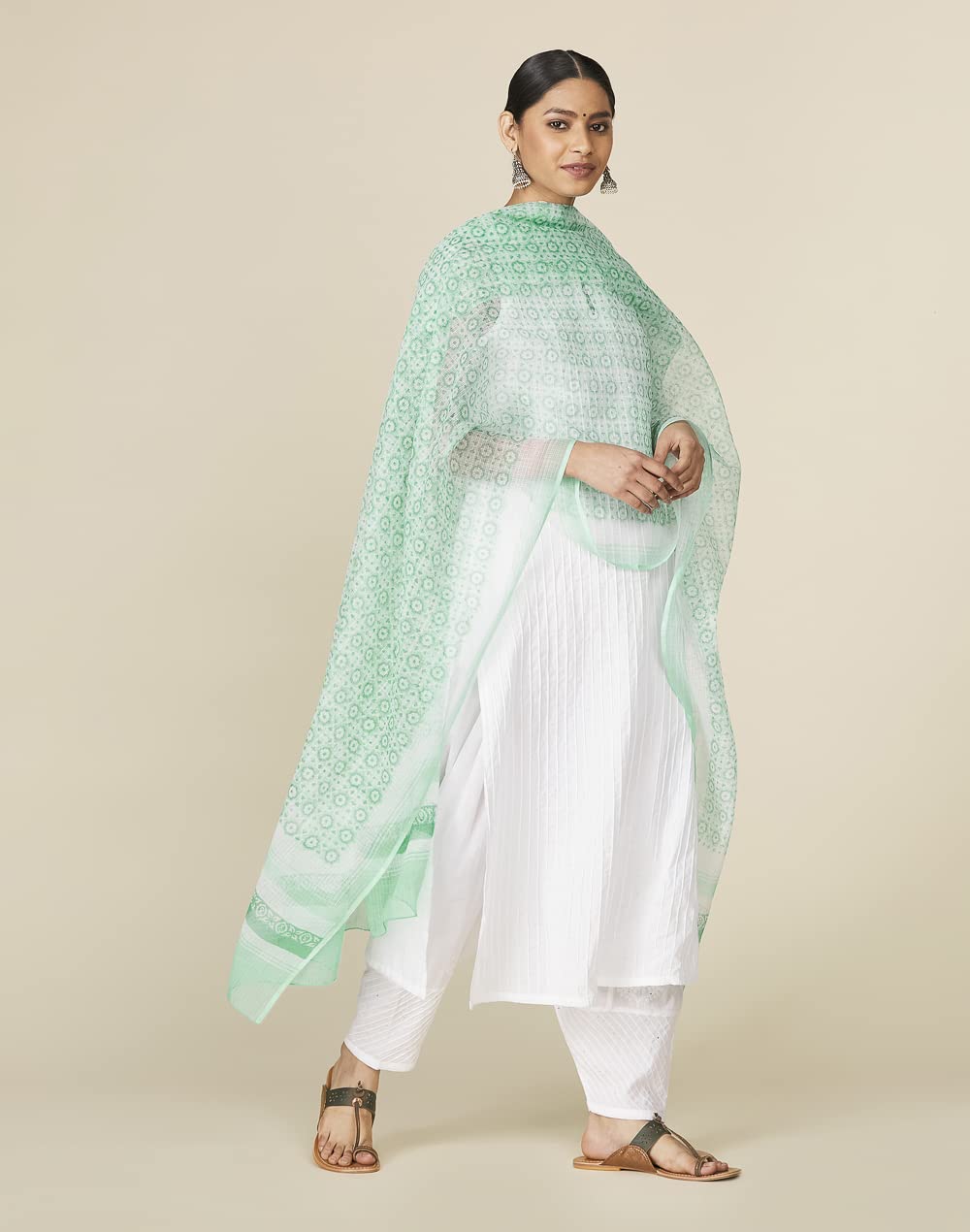 Fabindia Blue Cotton Silk Hand Block Printed Dupatta (Free Size) - 10733297