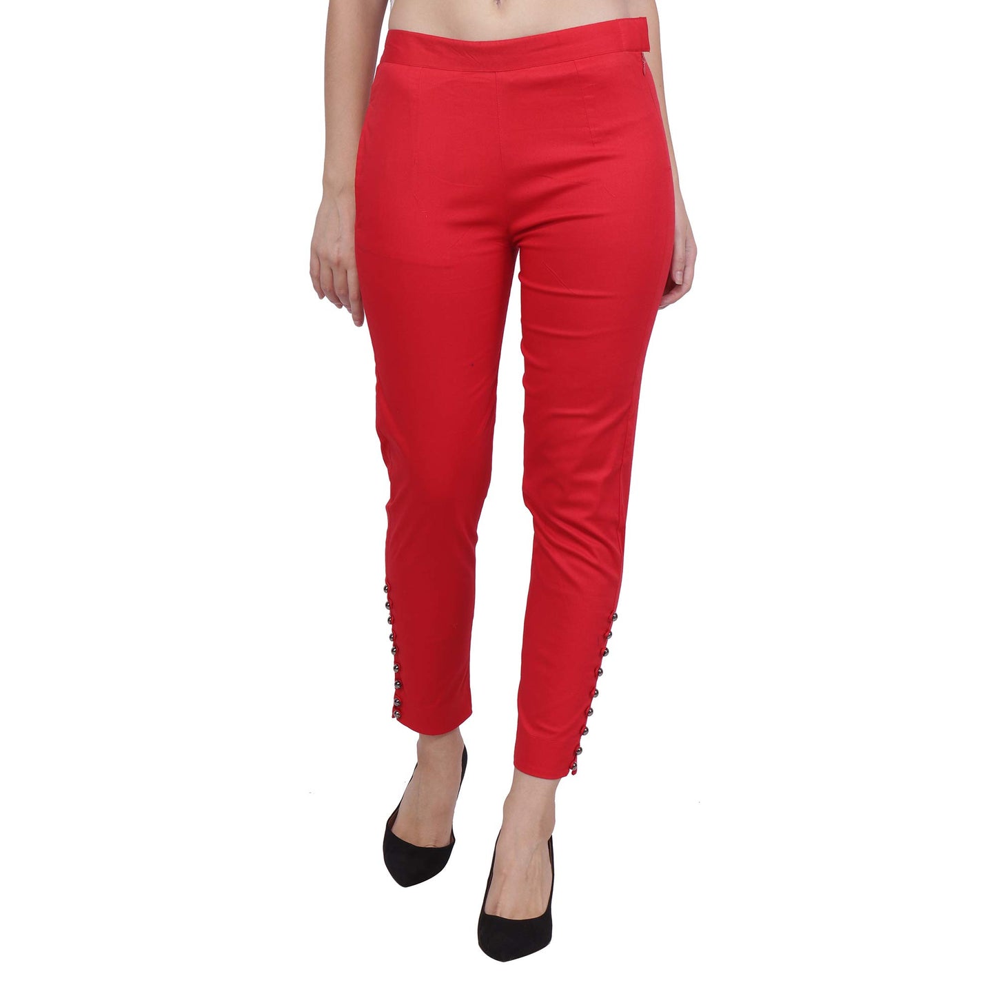 POPWINGS Casual Cotton Trousers for Womens Red