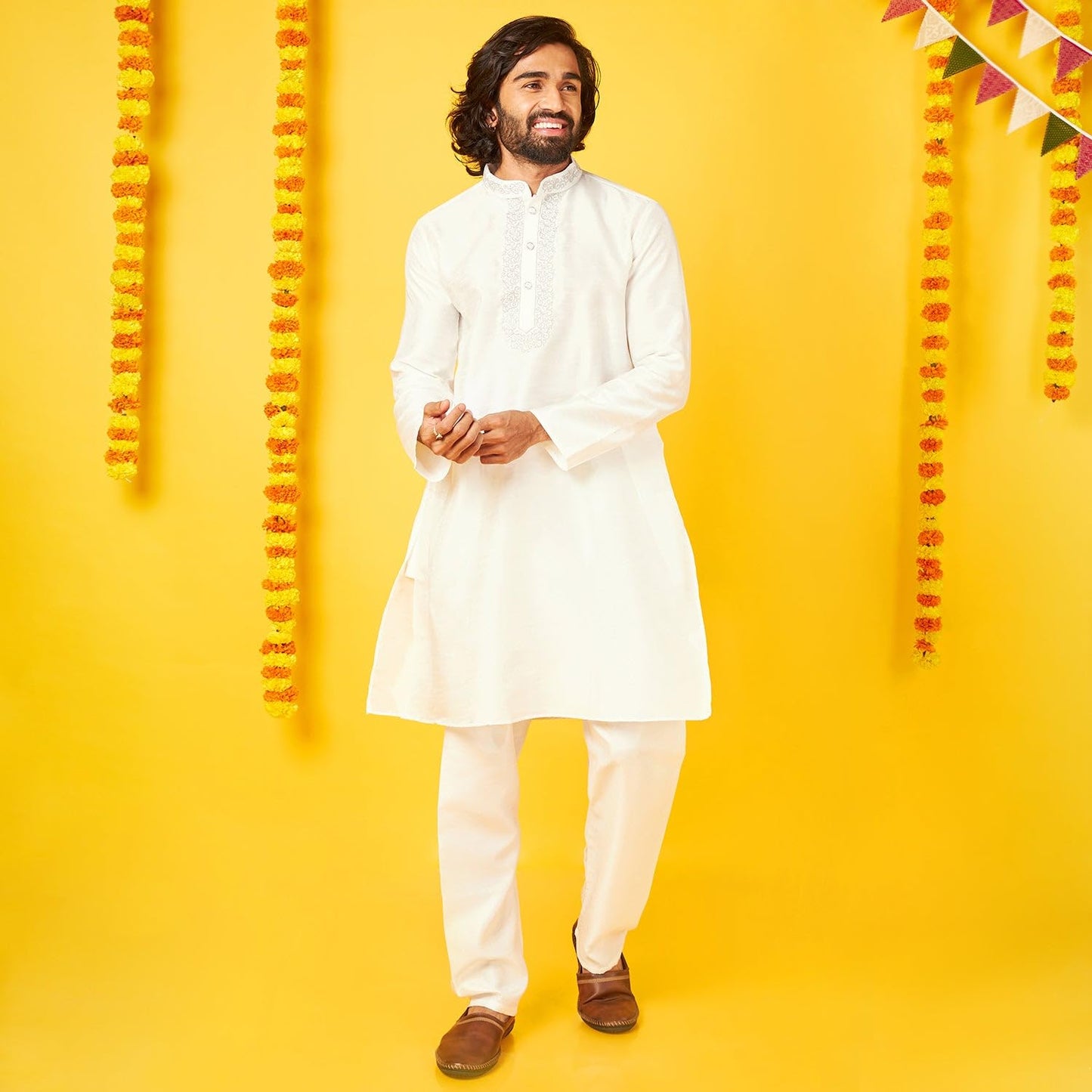 Bon Organik White Silk Kurta With Pajama Set For Boy