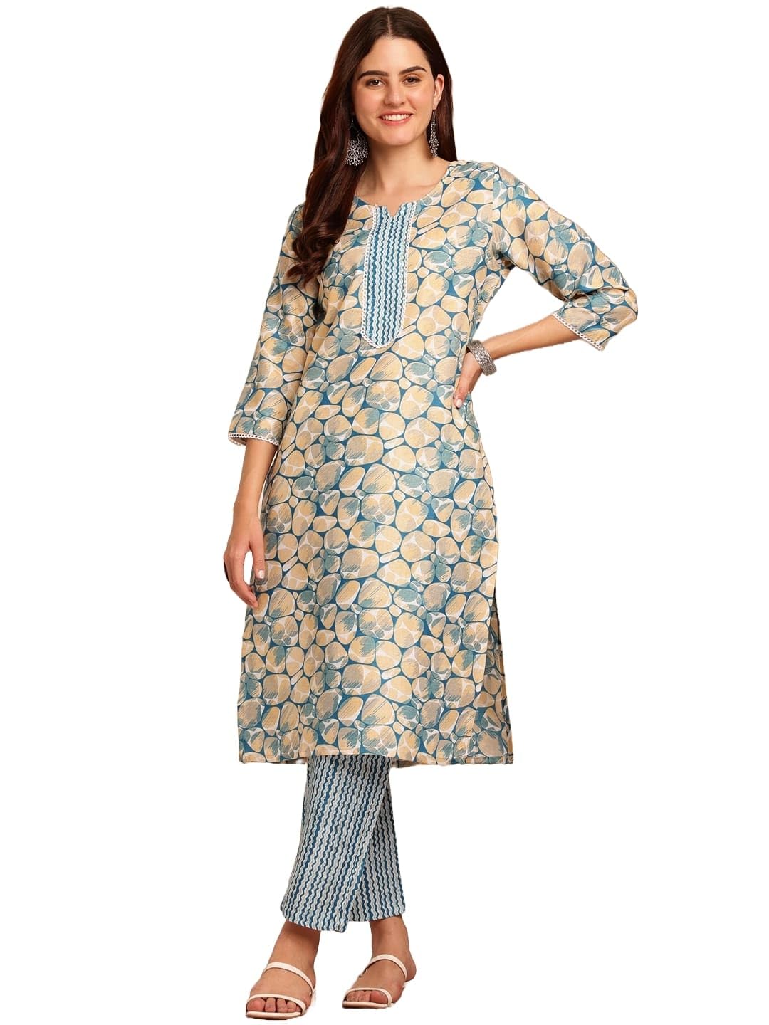 Lookmark Kurta Set: A Symphony Of Colors And Comfort! Stay Stylish And Comfortable With Our Printed Kurti Pant Sets! Blue