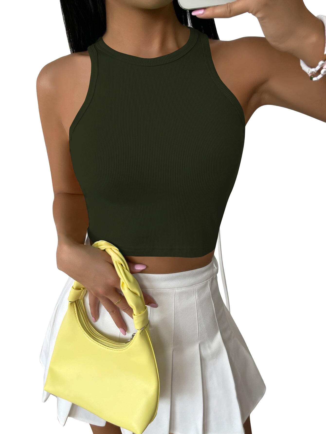 Toochki Top for Women| Crop Short Tops | dex | Olive | Strachable Tank Style Solid Tunics for Girls