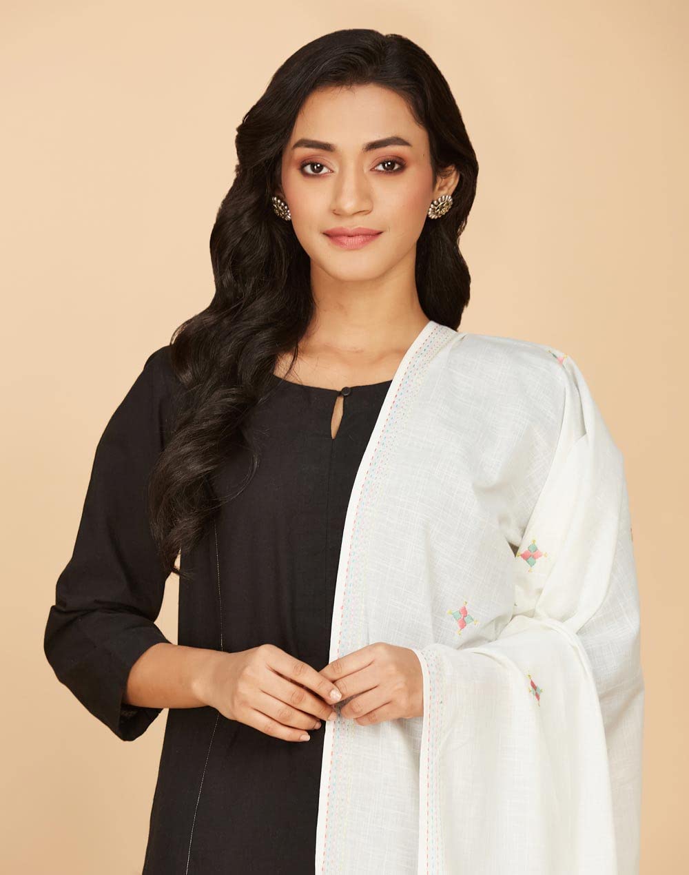 Fabindia Natural Cotton Desert Embroidered Dupatta | Free Size | Regular Length | Spring | 2.5m x 92cm (L x W)