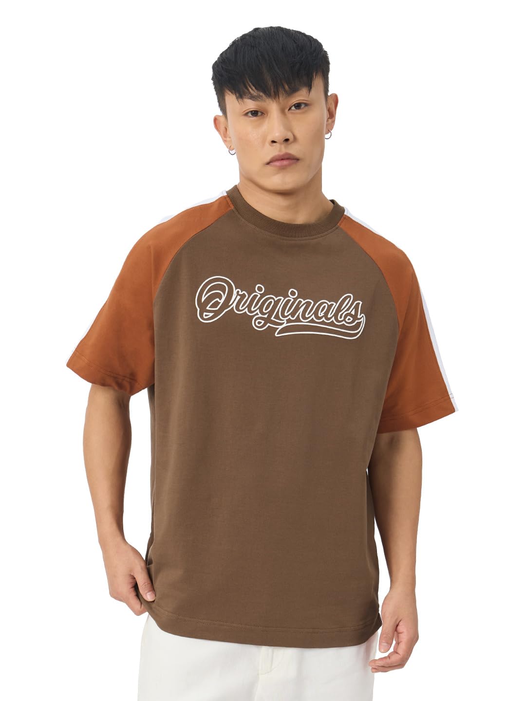 The Souled Store Originals : Racer Brown Mens and Boys Oversize Fit Half Sleeves Cotton T-Shirt