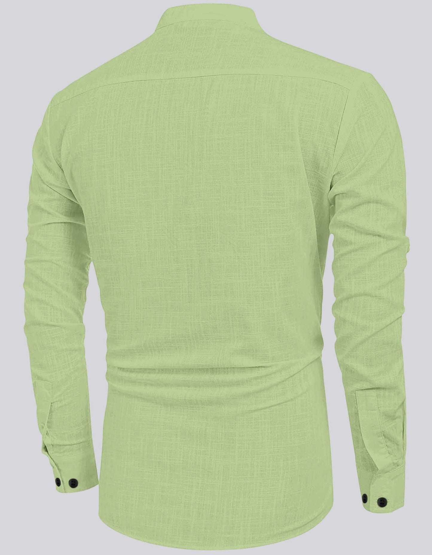 Hemrin MenS Cotton Blend Full Sleeve Short Kurta Shirt With Mandarin Collar Light Green