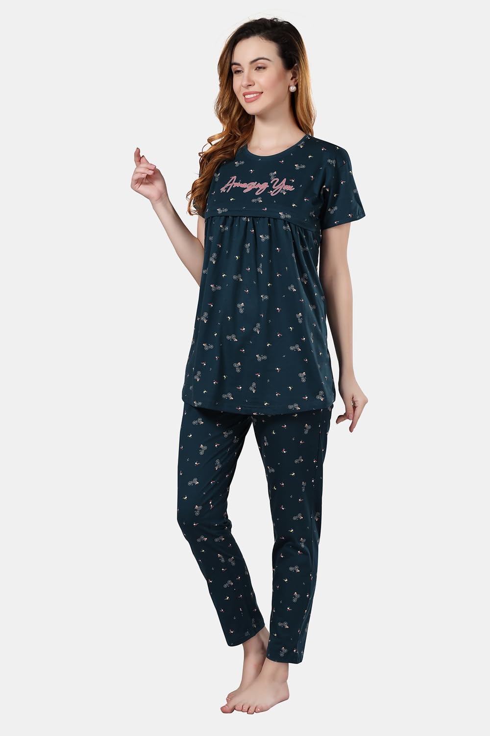 Fabme WomenS Dark Green Maternity Top And Pyjama Set