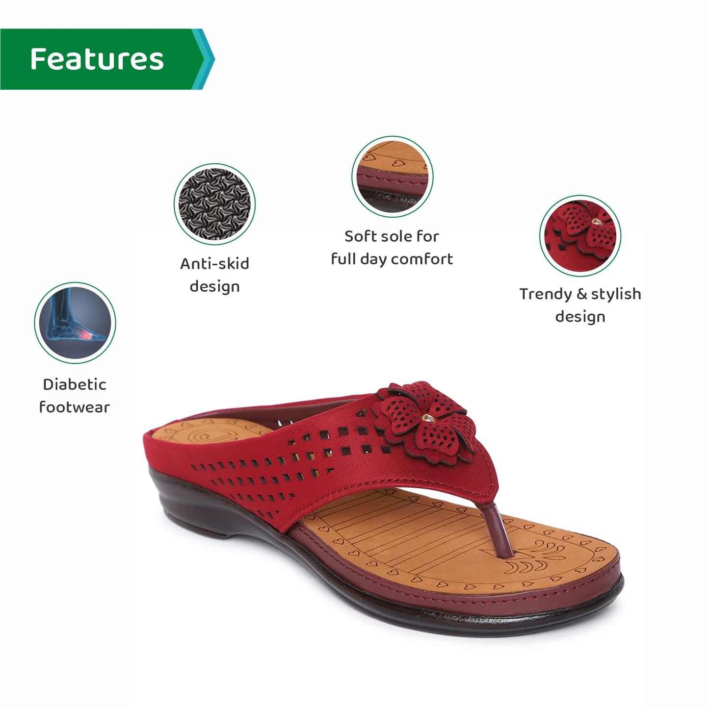 Ortho Joy WomenS Doctor Orthopedic Soft Slippers - Red, Maroon